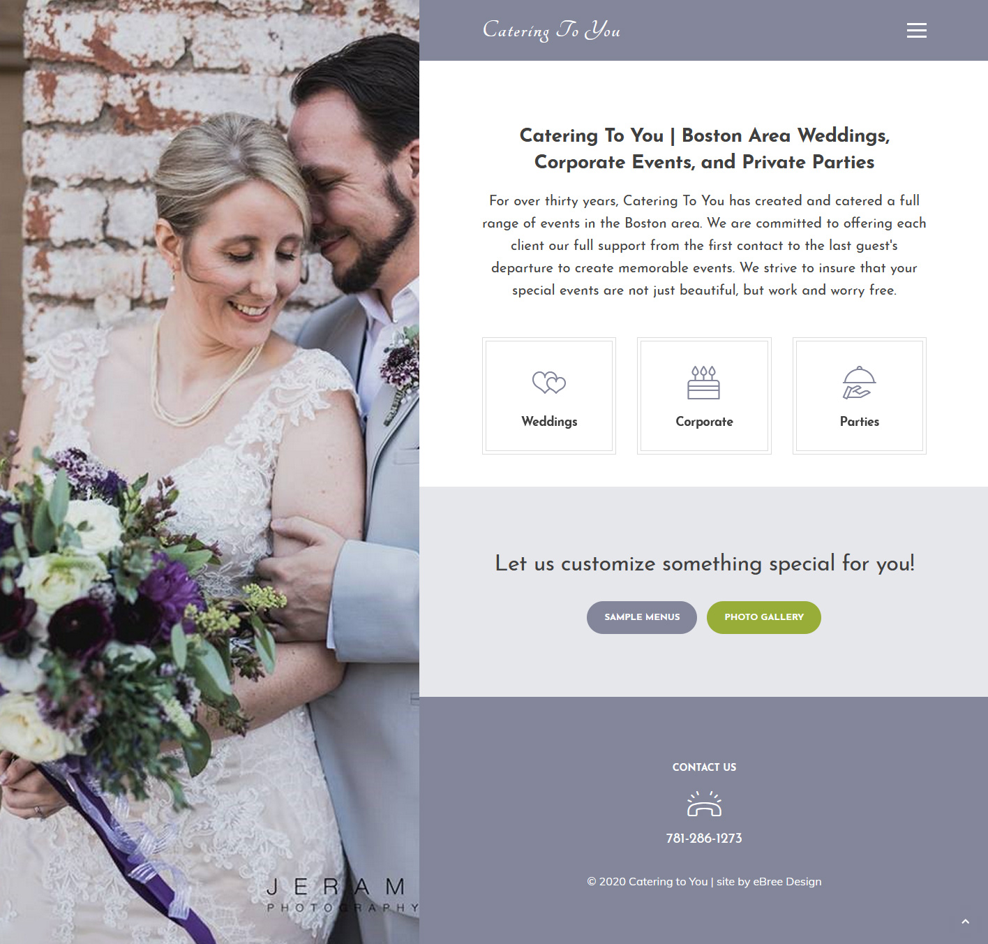 Left side is a fading slide show that does not scroll cateringtoyou.net screenshot