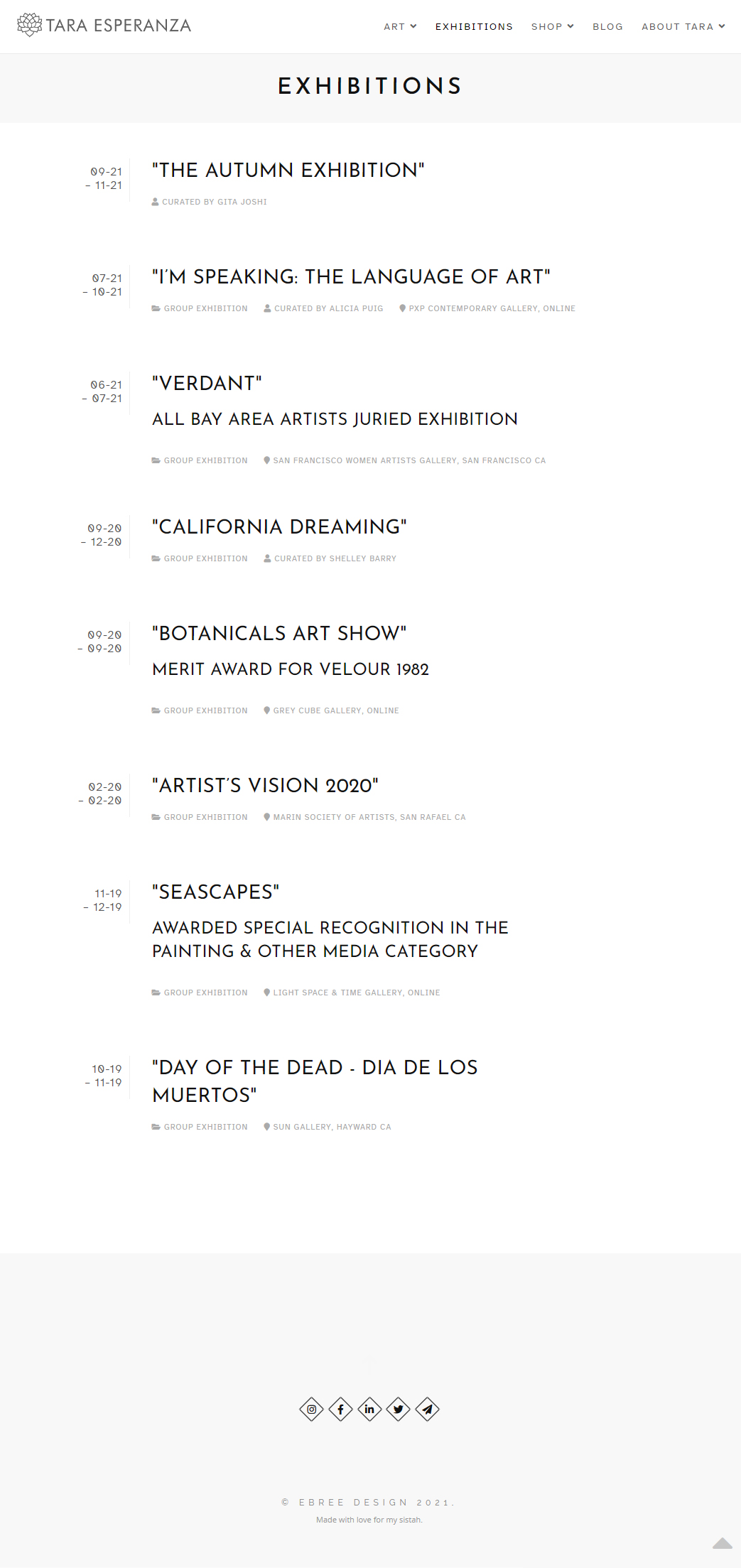 Exhibitions - https://taraesperanza.com &copy; by eBree Web Design