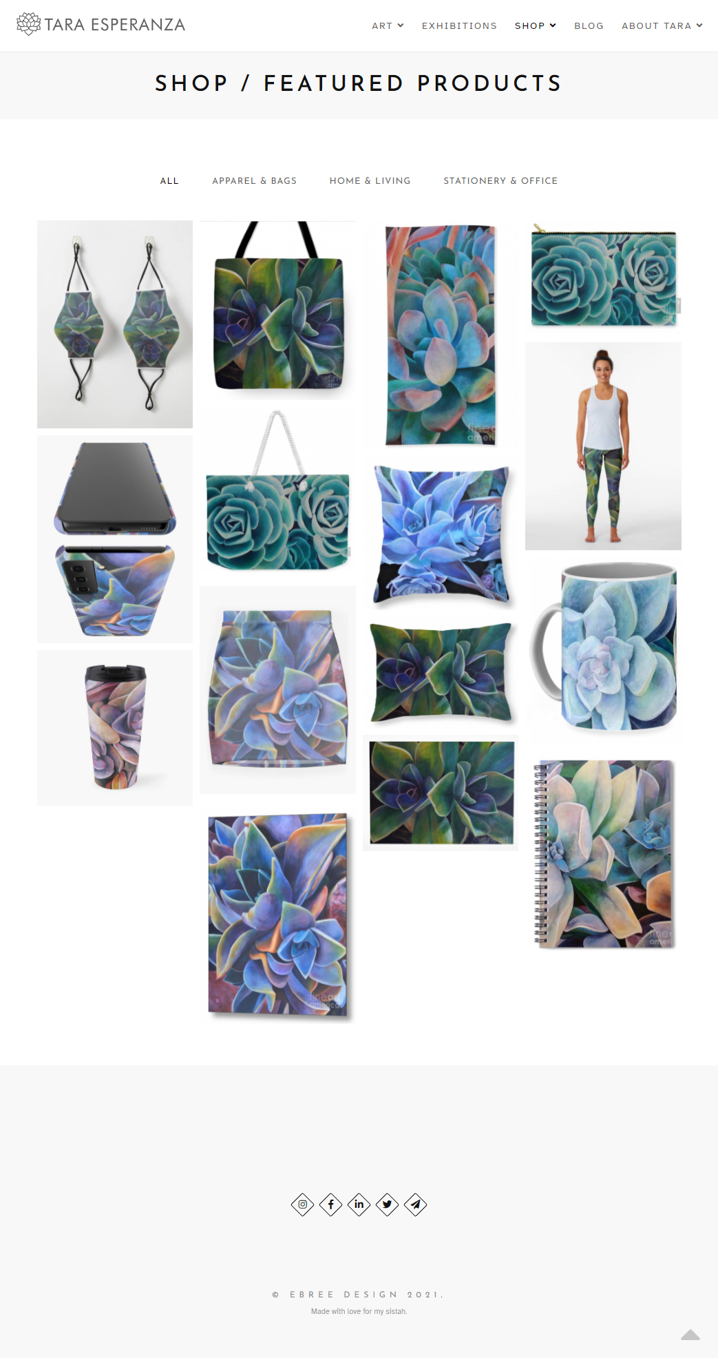 Shop Listing page - masonry layout - https://taraesperanza.com &copy; by eBree Web Design